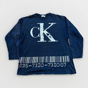 Vintage Calvin Klein Shirt Mens M Barcode Logo Goth Emo Y2K 90s Long Sleeve